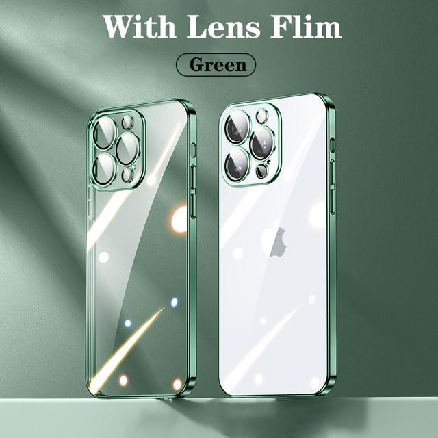 Official Plating Ultra Thin Clear Case For Iphone 14 13 12 11 Pro Max Mini Xs X Xr 7 8 Plus Camera Protector Hd Glass Flim Cover