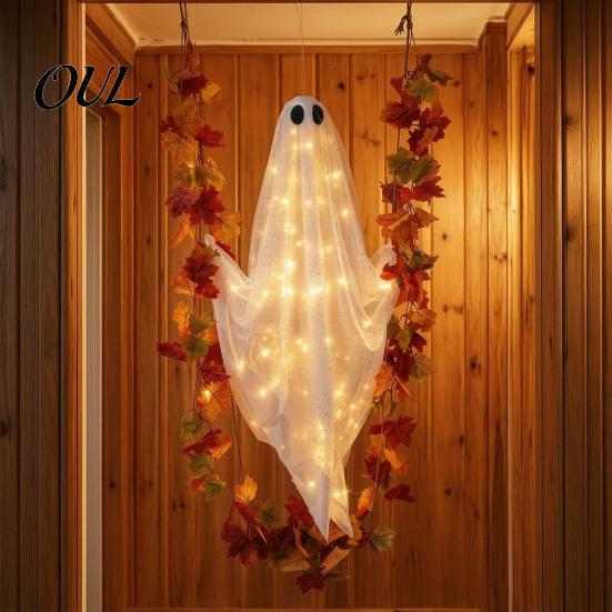 Fernbedienung LED Geisterlichter Schwingende Outdoor-Dekoration, Großer Halloween-Hänger mit Ahornblatt Leuchtendes Gaze-Anhänger Ranke Und für Baum, Veranda, Hof,