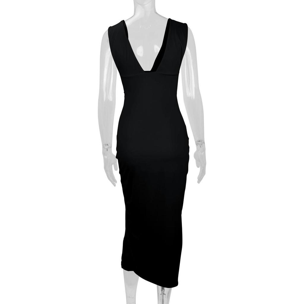 2025 European & American Women's Summer Deep V-neck Slimming Backless Slit Sexy Dress