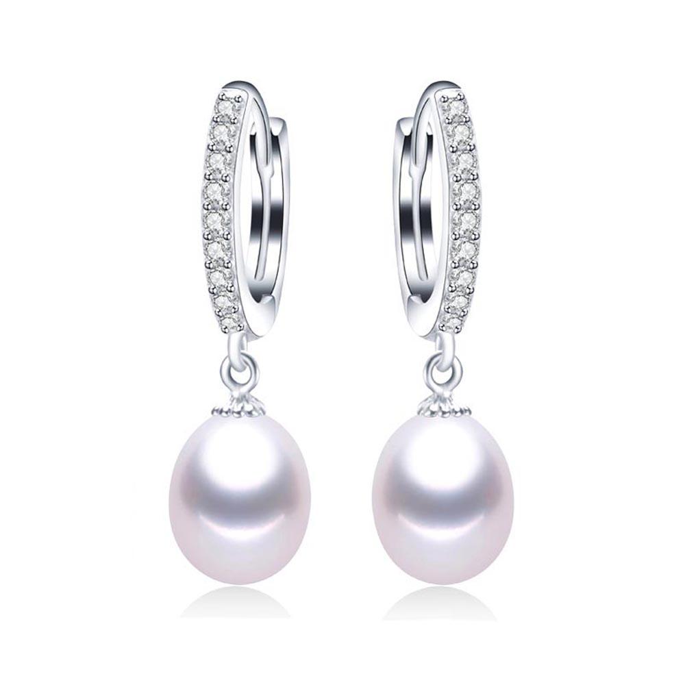 Simple 925 Silver 8-9mm Pearl Earring for Women Real Natural Freshwater Pearl Rice Round Hoop Earrings Fashion Jewelry Gifts белый