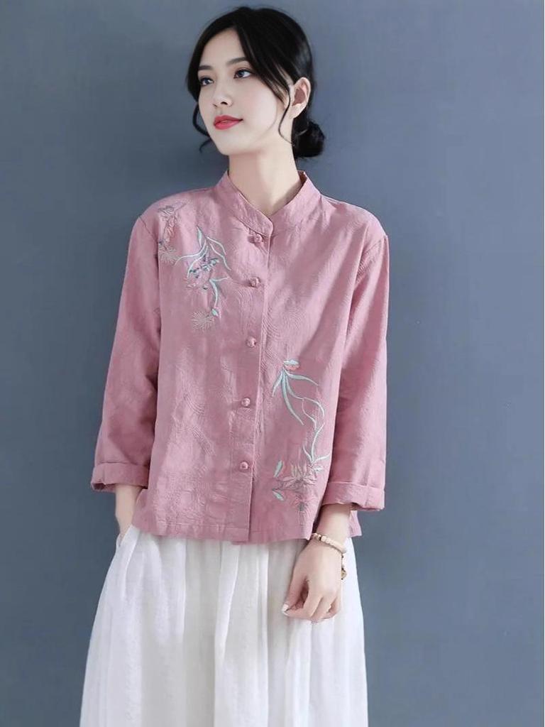 Elegant Women's Long Sleeve Cotton Linen Ramie Shirt - Light Luxury Plus Size, Slimming Design for Autumn & Winter