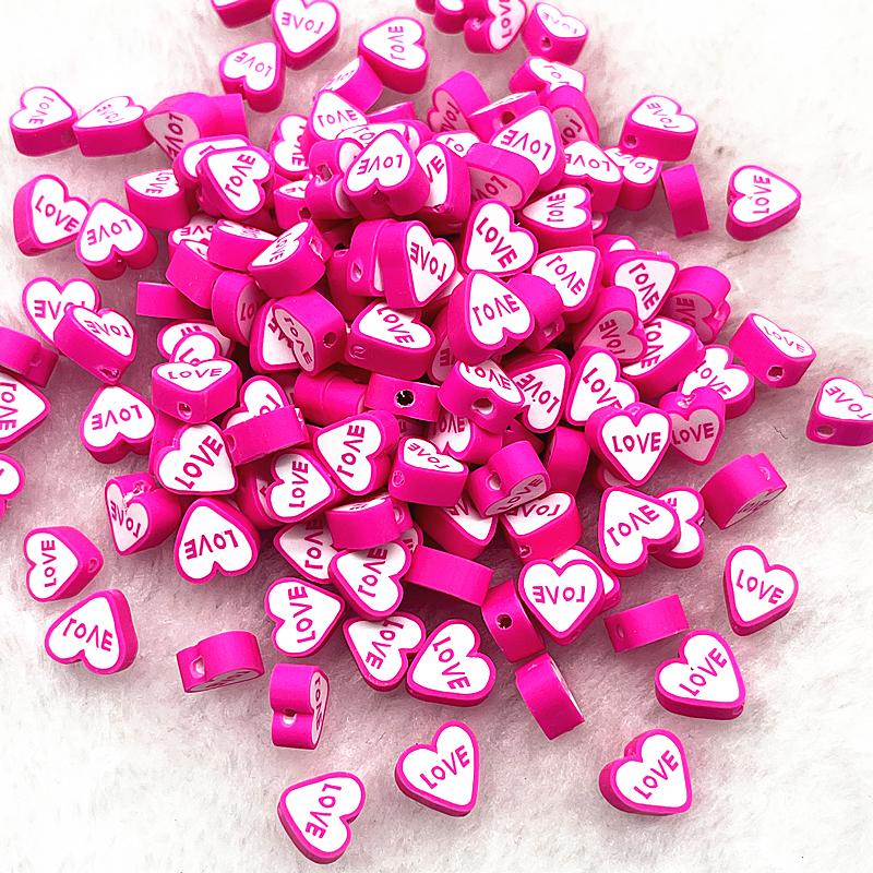 30pcs 10mm Heart Shape Love Beads Polymer Clay Beads Spacer Loose Beads for Jewelry Making DIY Bracelet Earring