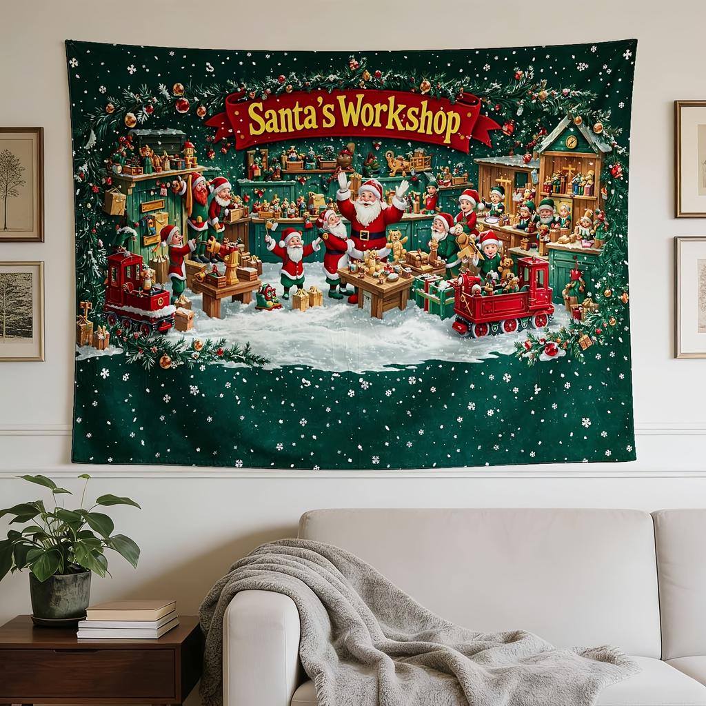 A Stylish Tapestry, Santa'S Toy Workshop, Busy Elves, Festive Ornaments, Perfect for Sprucing Up Wall Decor in Homes, Dorms And Bedrooms