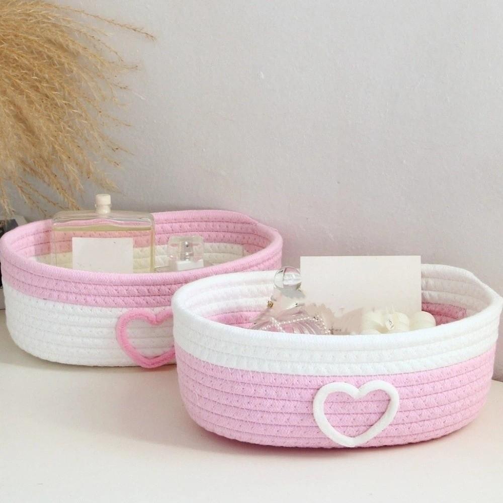 Cotton Rope Weaving Storage Basket Handmade Nordic Style Stationery Storage Box Heart Pattern Desktop Organizer Home Sundries