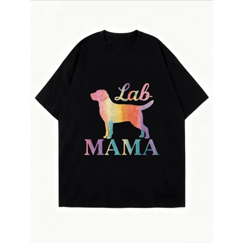 White Oversized T Shirt With Rainbow Lab Dog And Lab Mama Print For Casual Wear
