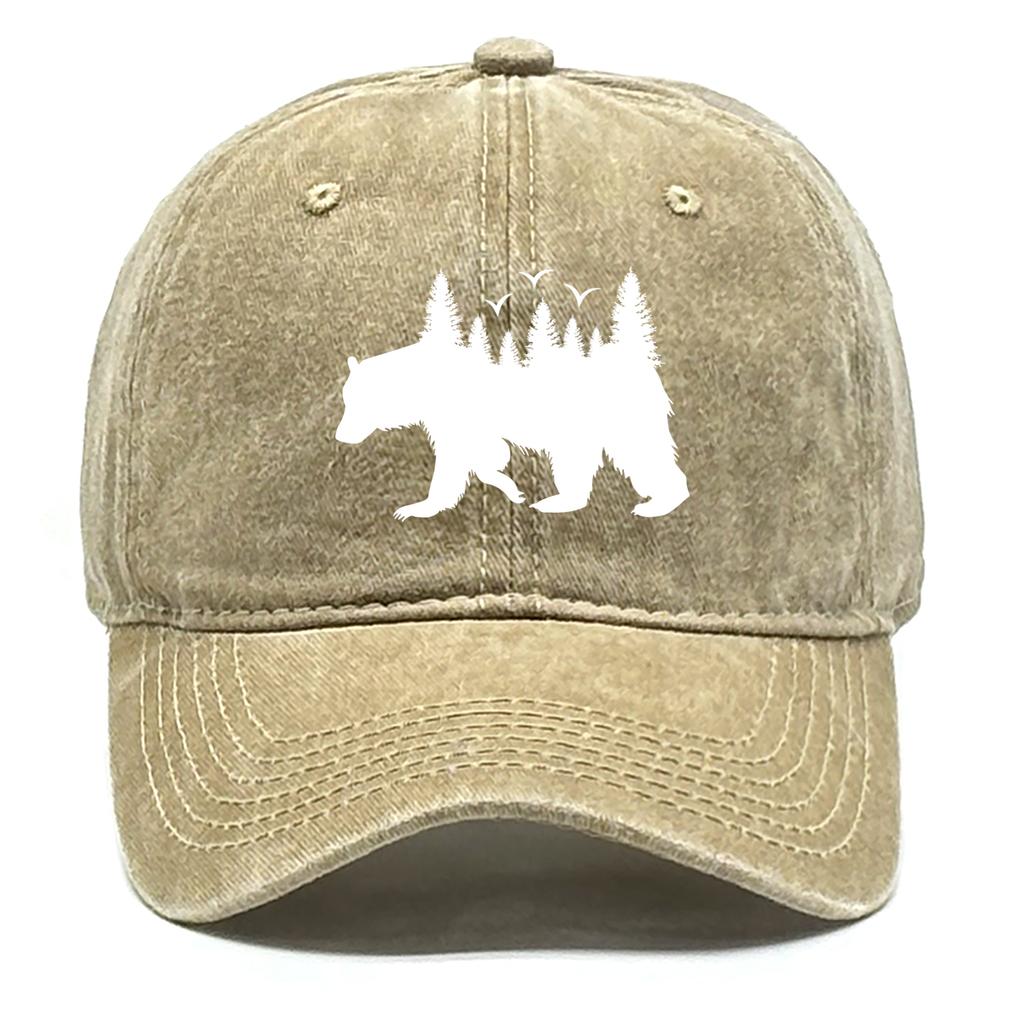 Unisex Washed Cotton Baseball Cap Sun Hat White Bear Print Trucker Cap Fit Raw Brim Snapback Baseball Caps One Size Fits All