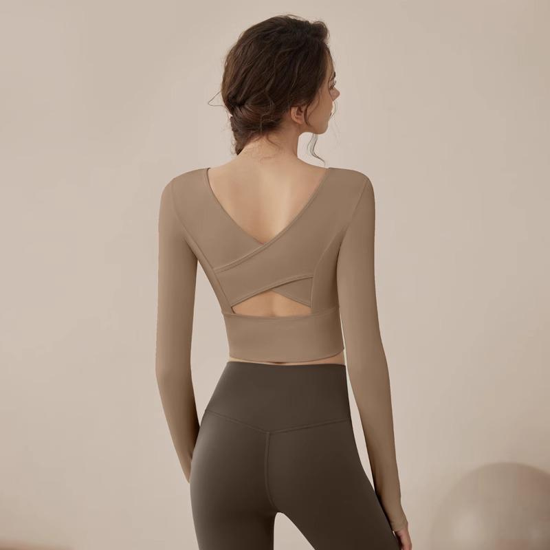 

Женские топы для фитнеса и йоги 2025 года - профессиональный однотонный костюм для пилатеса с длинными рукавами S