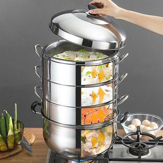 Extra Thick Stainless Steel Home Steamer Pot - Energy-Saving, Non-Flavor Transferring Multi-Layer Basket