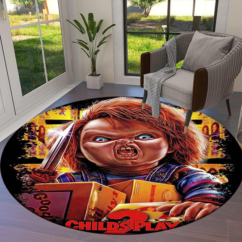 Alfombra Redonda Chucky, Alfombra para Sala de Estar, Dormitorio, Sofá, Sala de Juegos, Decoración, Alfombrilla Antideslizante para el Suelo