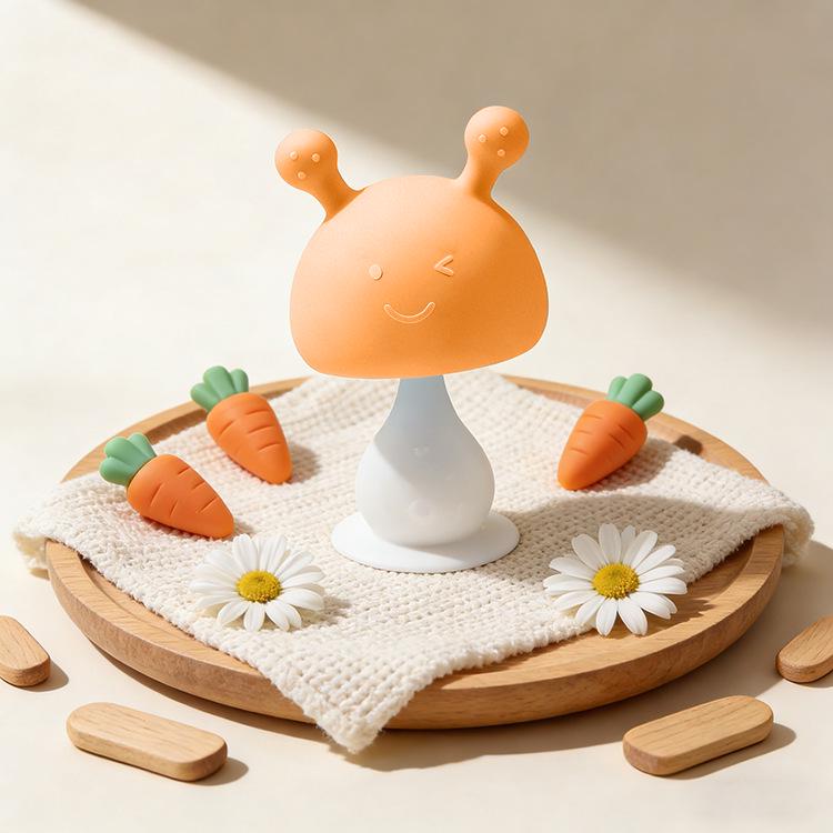 Silicone Mushroom Baby Teether & Rattle Toy оранжевый