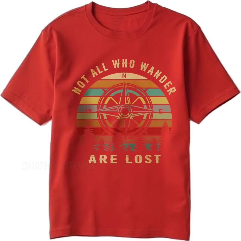 Streetwear Summer Unisex T Shirt Not All Who Wander Are Lost Compass Sunset Trees Short Sleeve Printed O Neck Tops