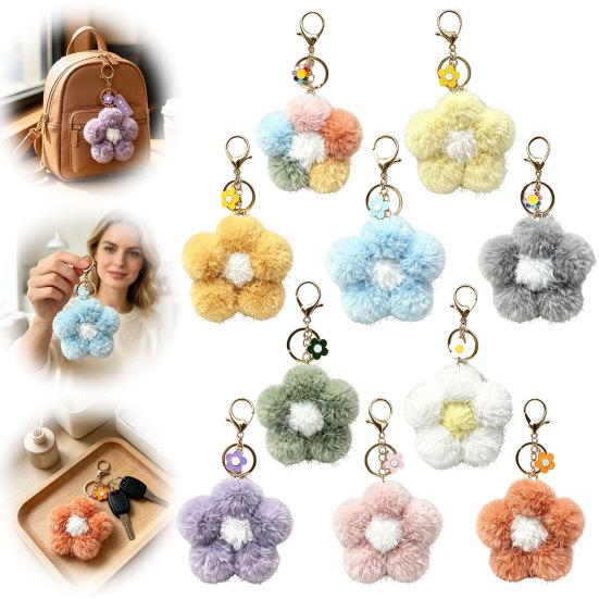 Floral Bag Charm Plush Flower Keychain for Backpack, Fuzzy Keyring Key Chain Charm, Women Girls Handbags Decorative Accessory Aesthetic Purse