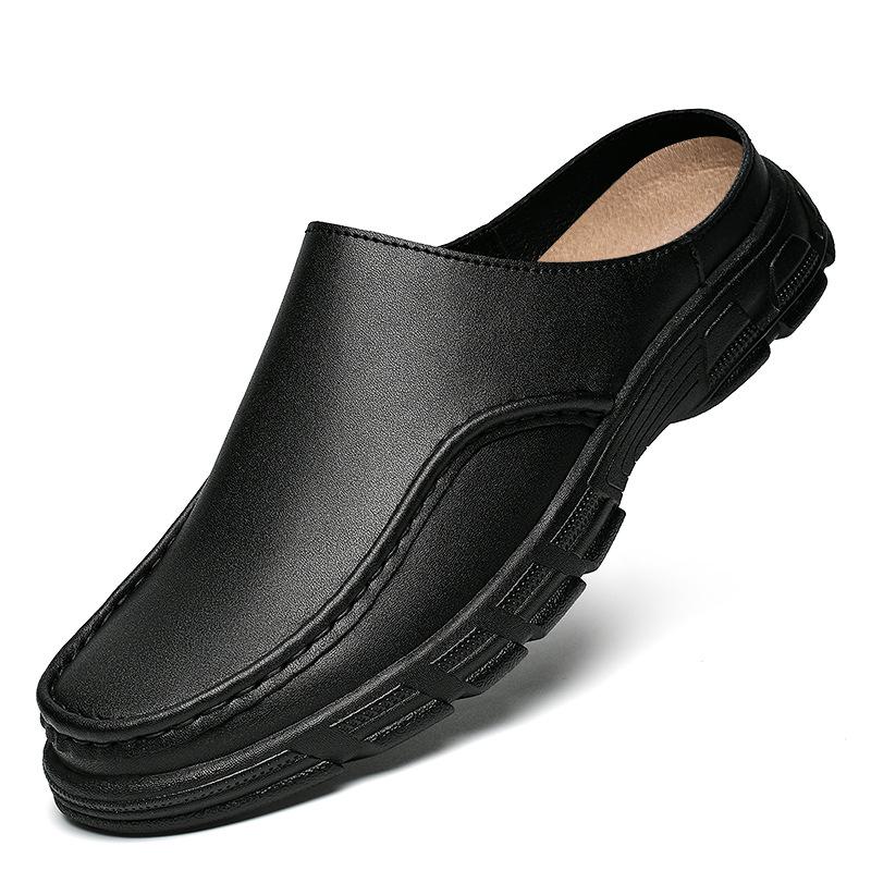 Men s Breathable Backless Leather Shoes - Casual, Lazy, Half-Open Sandals 45 чёрный