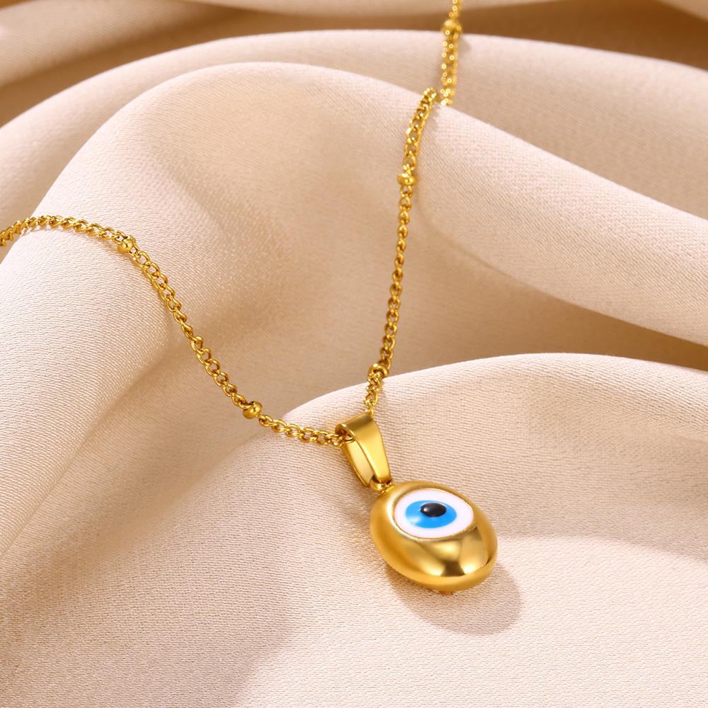 Teufelsauge Anhänger Halskette für Damen Herren Charm Blaue Augen Halsketten Perlenkette Goldfarbe Edelstahl Choker Schmuck BFF Geschenk