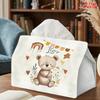 2D Flat 1pc, Tissue Box. Bear Rainbow Decor Painting Pattern Napkin Dispenser, Reusable, Daily Desktop Tissue Organizer, Suitable for Kitchen Living R