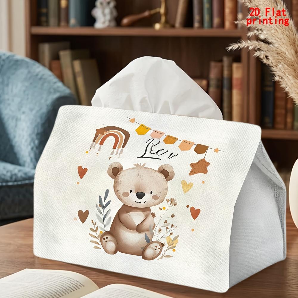 2D Flat 1pc, Tissue Box. Bear Rainbow Decor Painting Pattern Napkin Dispenser, Reusable, Daily Desktop Tissue Organizer, Suitable for Kitchen Living R