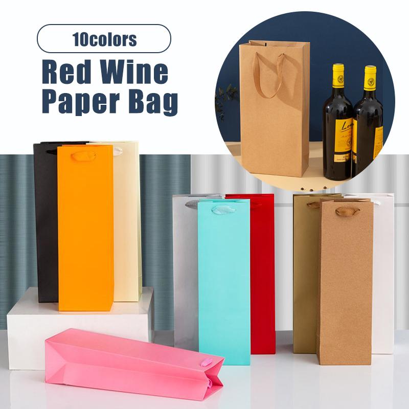 10Pcs Red Wine Packaging Paper Bags Single And Double Wine Thick Reinforced Handbag Festive Beverage Dry Red Decoration Gift Bag