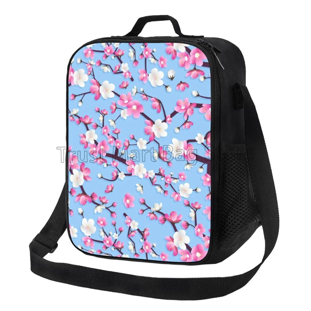Sakura Japanese Cherry Blossom Insulated Lunch Bag with Shoulder Strap Portable Thermal Bento Tote Bag for Work Travel Picnic