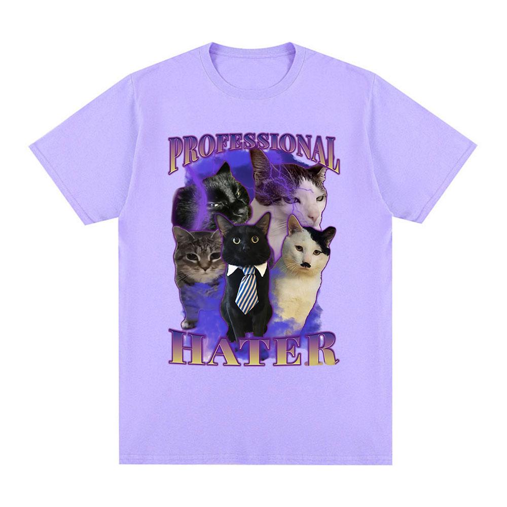 T-shirts graphiques mème chat drôle Hater professionnel Mode unisexe T-shirt Été Couples Décontracté Coton T-shirts surdimensionnés Vêtements
