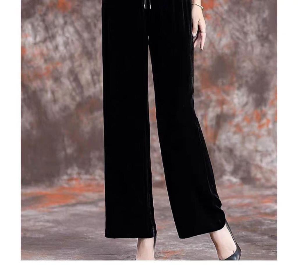 Women's High-Waist Golden Velvet Wide Leg Pants - Spring/Summer 2026 Collection