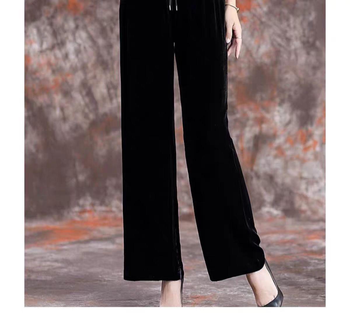 Women s High-Waist Golden Velvet Wide Leg Pants - Spring/Summer 2026 Collection 5XL (Above 80kg)