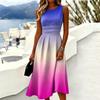 Vestido Midi Casual de Manga Corta con Cuello Redondo para Mujer Estampado Degradado Cintura Plisada Línea A Vestido de Verano para Uso Diario