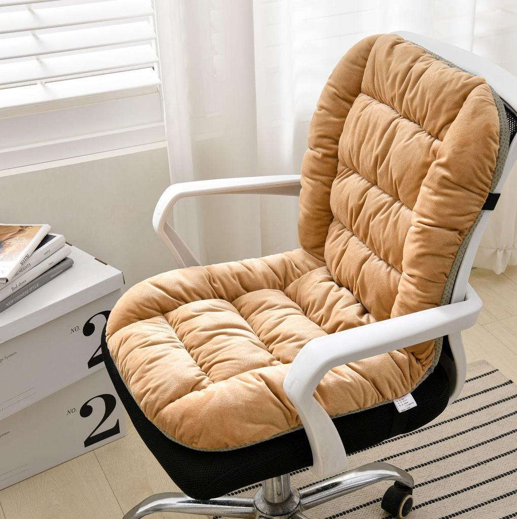 Winter Heated One-piece Chair Cushion Office Chair Backrest Integrated Cushion Warm Plush Solid Color Student Stool Seat Cushions