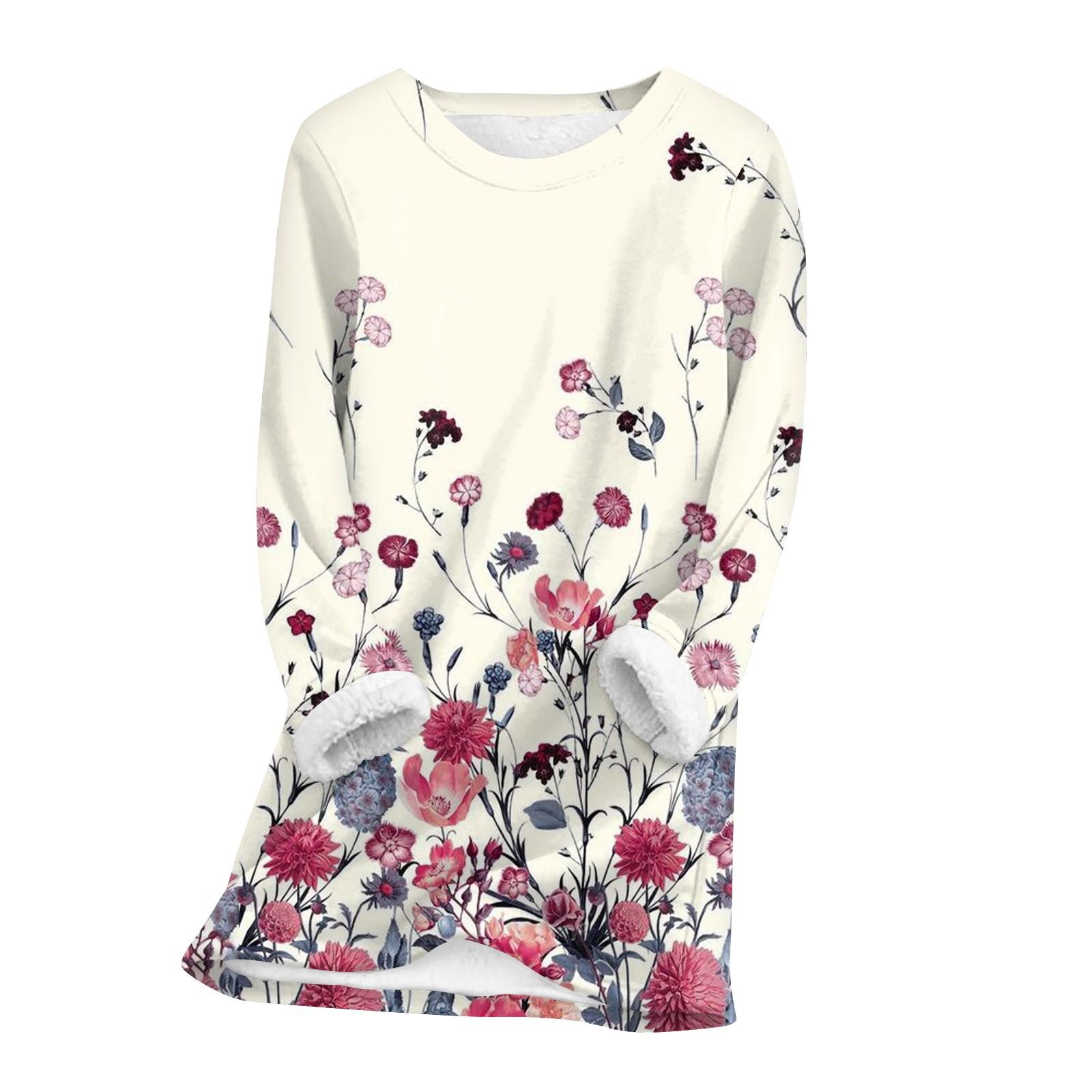 

Женский топ с круглым вырезом и принтом из утолщенного плюша и кашемира, теплый длинный топ M розовый