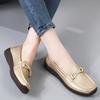Women Simple Gold Loafers Leather Driving Moccasins Comfort Flats Black Casual Slip On Plus Size Black Shoes