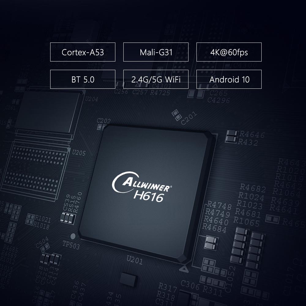 

X96 Mate Android 10.0 Smart TV Box Allwinner H616 Четырехъядерный UHD 4K Медиаплеер HDR H.265 VP9 4 ГБ / EU-32G чёрный