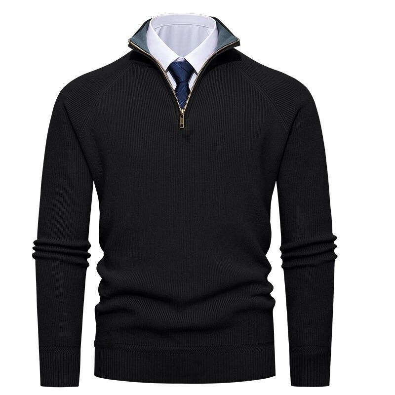 Men's Vertical Rib Knit Half-Zip Stand Collar Woolen Sweater