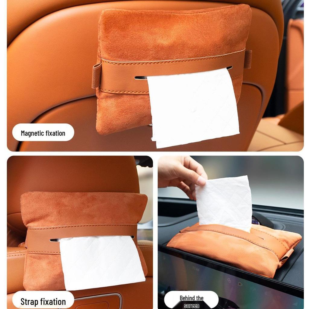 Compatible with Zhi Jie R7/S7: Magnetic Suede Plush Tissue Holder Box for Car Interiors