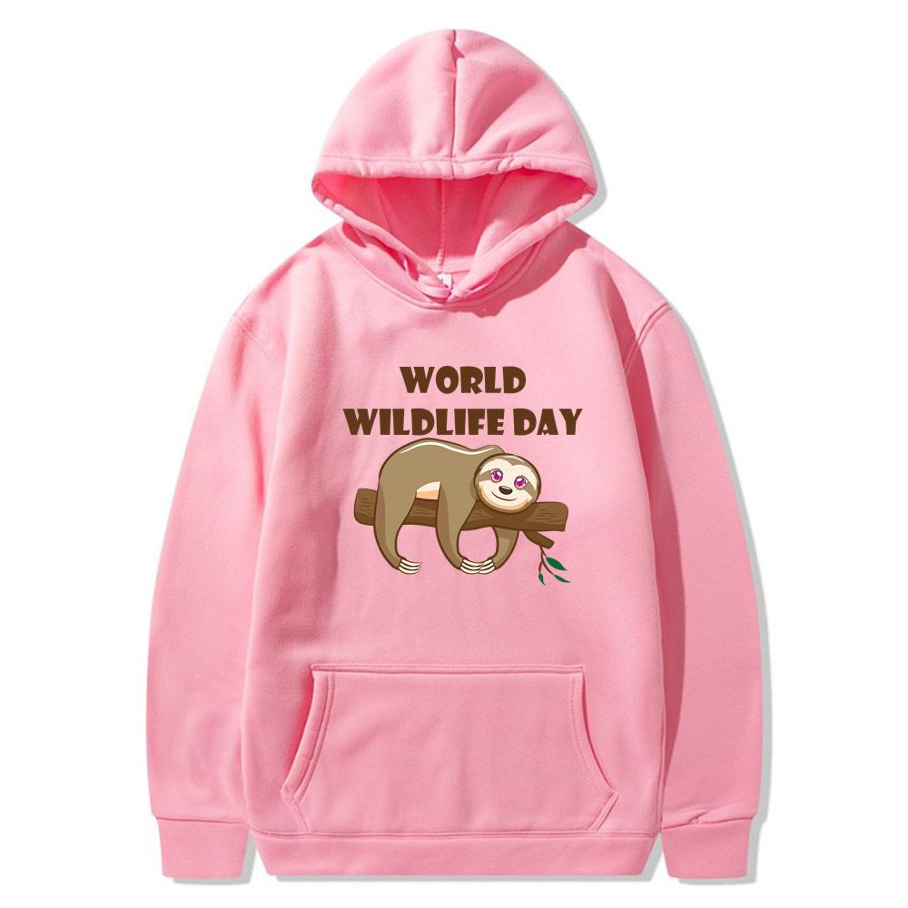 New World Wildlife Day hoodie sleeping bear print sweatshirt sweater autumn and winter velvet