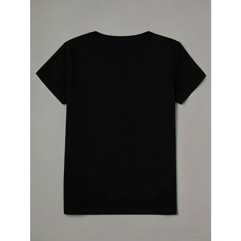 Women Black Heart Purple Love Print Tee Casual Daily Fashion Top