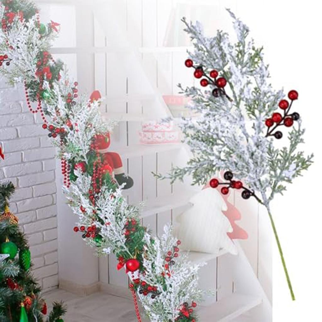 Artificial Christmas Flowers With Red Berry Stems, Fake Norfolk Garland Branches For Winter Decor, Faux Christmas Garland Tree Picks And DIY Crafts