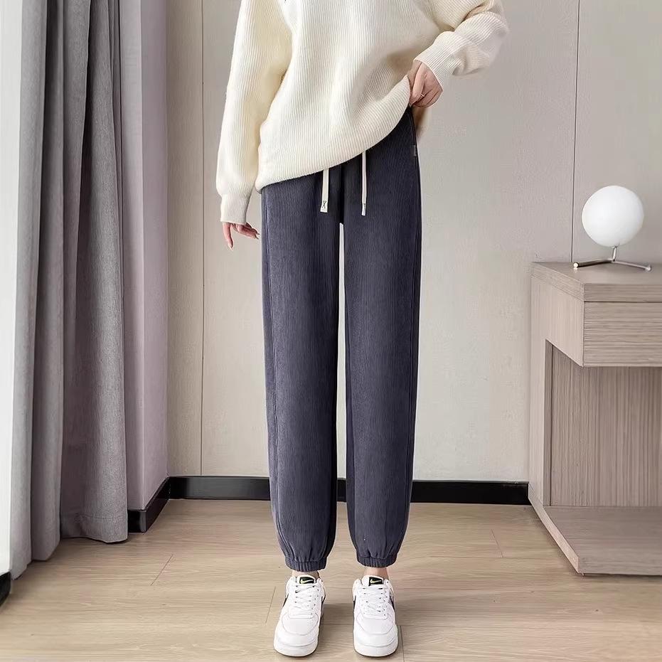 Fleece-Lined Lambswool Cuffed Sports Pants - 2026 Autumn/Winter Warm Windproof Slim Fit Cotton Pants