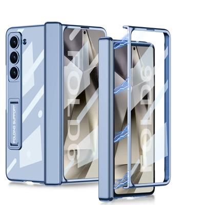 Transparent Electroplated Frame Magnetic Hinge Protection Hard PC Phone Cover for Samsung Galaxy Z Fold 6 5 4 Case with Bracket