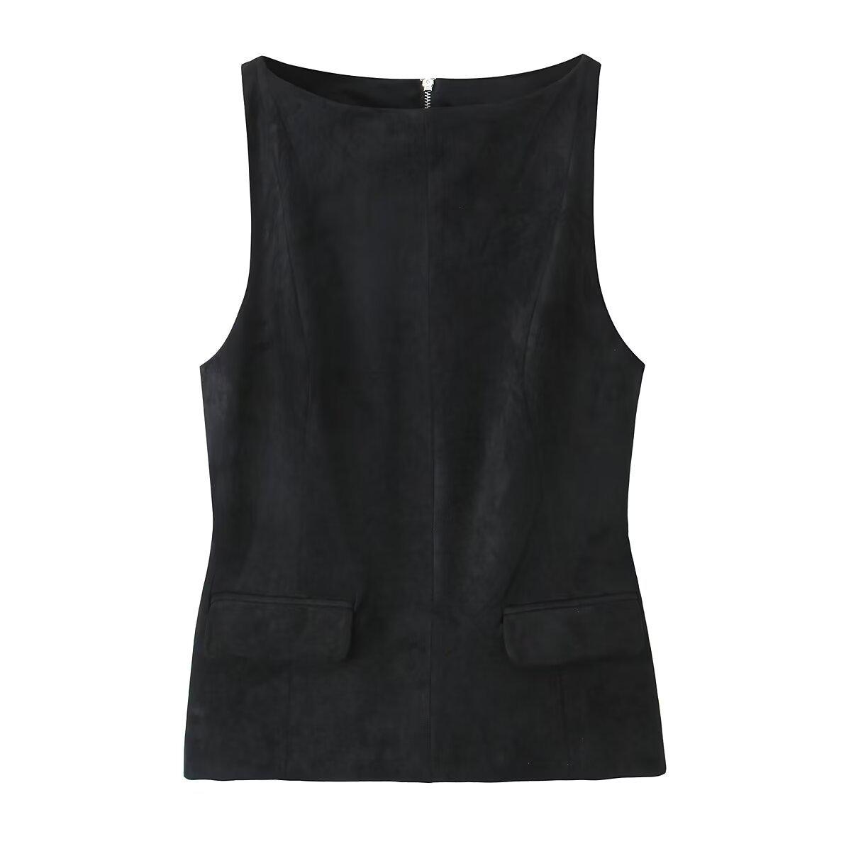 

Женский зимний жилет без рукавов с эффектом замши, в евро-американском стиле, 2024 Small чёрный