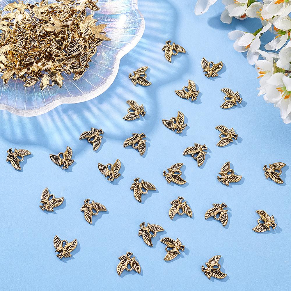 100Pcs Tibetan Style Alloy Pendants Cadmium Free & Lead Free Eagle/Hawk Charm Antique Golden 13x13x2mm Hole: 2mm