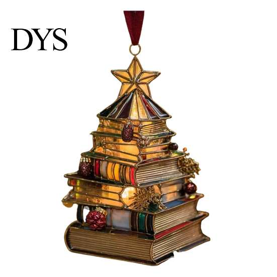 Decorative Xmas Ornaments for Fireplace Christmas Tree Book Ornament, Acrylic Shaped Stack Hanging Decoration Wall Decorations with Star Topper,