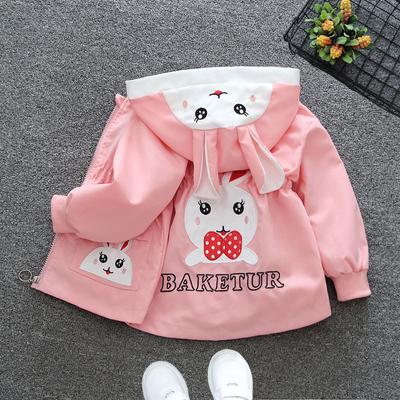 Children's Clothing Girls Spring and Autumn Jacket Hooded Cartoon Bunny Windbreaker Spring Coat Jacket Cardigan