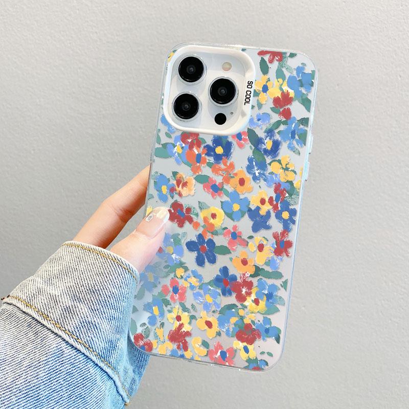 Fashion Colored Flower Laser Phone Case For iPhone 17 16 Pro Max 15 14 Pro Max Plus 13 Mini 12 11 Pro Max Shockproof Cute Covers