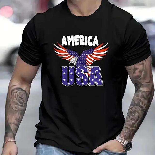 American Eagle Men's T-Shirt Casual Short Sleeved Tees Top Fashion 3d Animal Print Pattern T-Shirts Summer Loose Men's Clothing