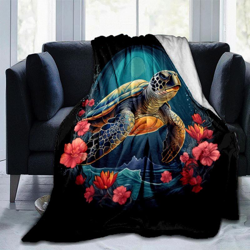 

1pc Turtle Printing Lightweight Flannel Blanket, Comfortable and Warm Blanket, for Camping Sofa Bed and Couch Office, Gift 100x150cm