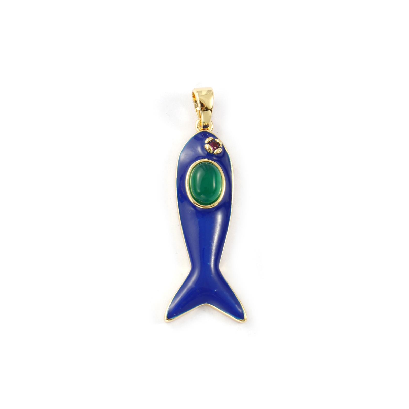 

1 Piece Brass Ocean Jewelry Fish Pendants 18K Gold Plated Enamel Cubic Zirconia Charms For Jewelry Making Necklace 4.5cm x 1.6cm темно-синього кольору