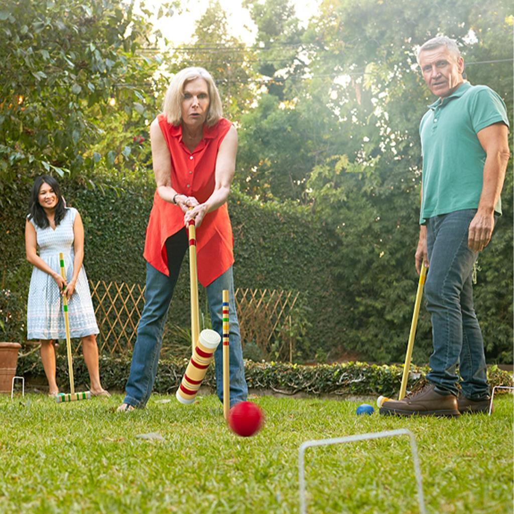 Hot-Sell!-Six-Player Croquet Set with Wooden Mallets, Colored Balls, Sturdy Carrying Bag Sturdy Carrying Bag for Adults &Kids