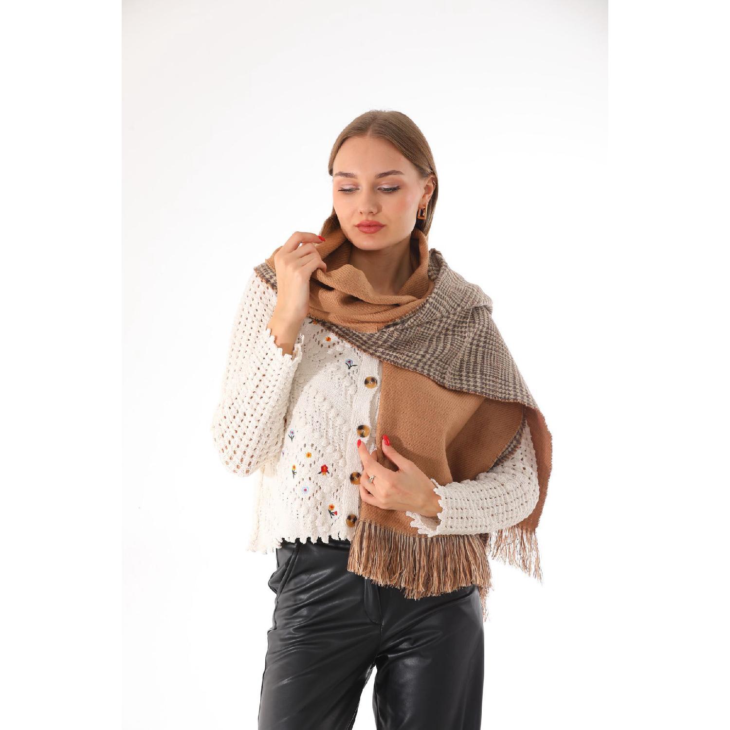

Double Sided Soft Textured Light Brown Shawl Scarf Темно-синій