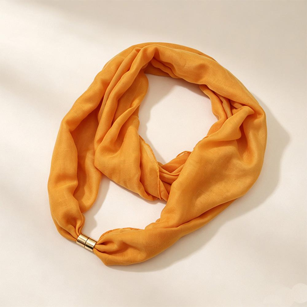 Solid Color Cylinder Magnetic Buckle Lazy Scarf Women Cotton Linen Texture Magnetic Neck Warmer Spring Autumn Versatile No-Tie Decorative Neck Gaiter
