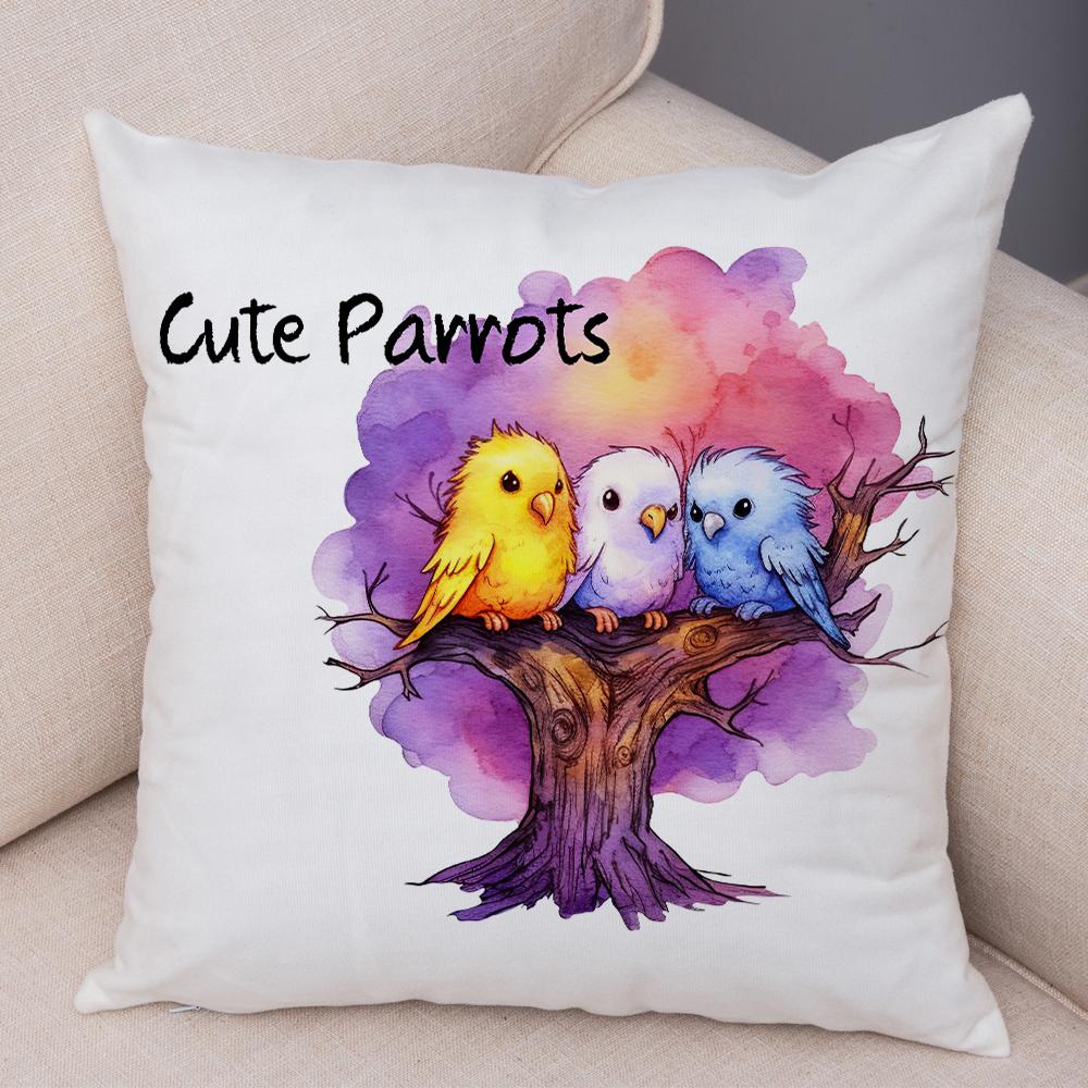 Double Print Cute Cartoon Funny Parrot Pillow Case Decor Animal Pillowcase Soft Short Plush Cushion Cover for Home Sofa Car
