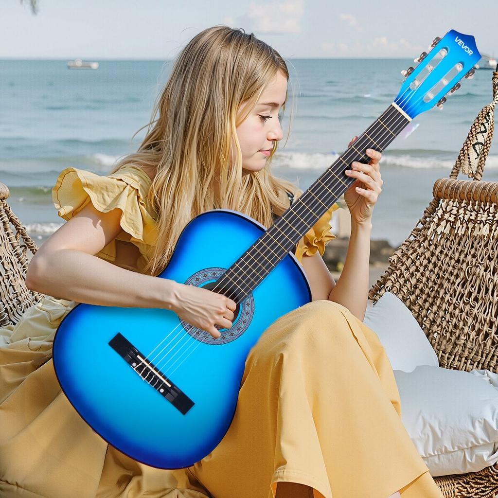 Classical Guitar, 960 mm, Wood Classical Guitar Starter Kit for Beginners, with Nylon Strings, Gig Bag, Strap, Tuner, Extra Strings, Picks, Capo,